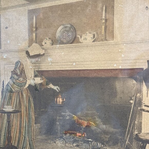 "Prudence Drawing Tea" Vintage Wallace Nutting Print In Wooden Frame - Picture 7 of 9